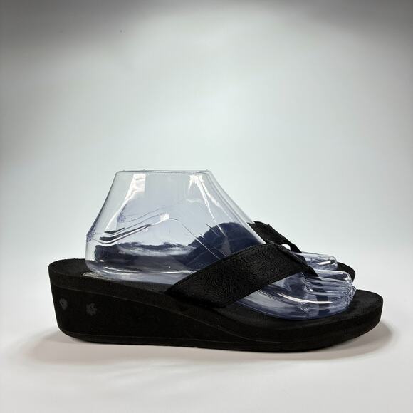 Teva Mush Mandalyn Wedge 2 Black Flip Flops Classic Thong Sandals Women's Size 9 - Picture 1 of 10